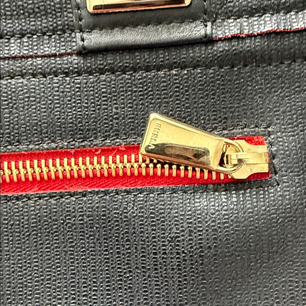Furla Red Suede Tote with Black Leather Pocket - Picture 12 of 12